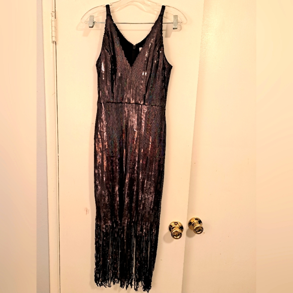 Gorgeous black rainbow sequined cocktail dress